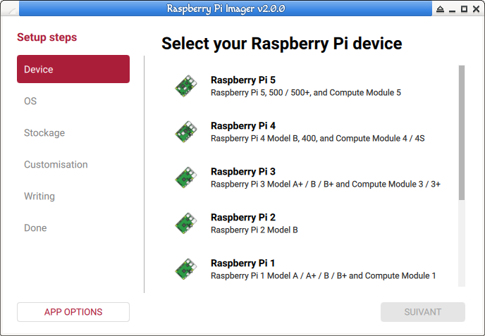 Choisissez le modèle de Raspberry PI.