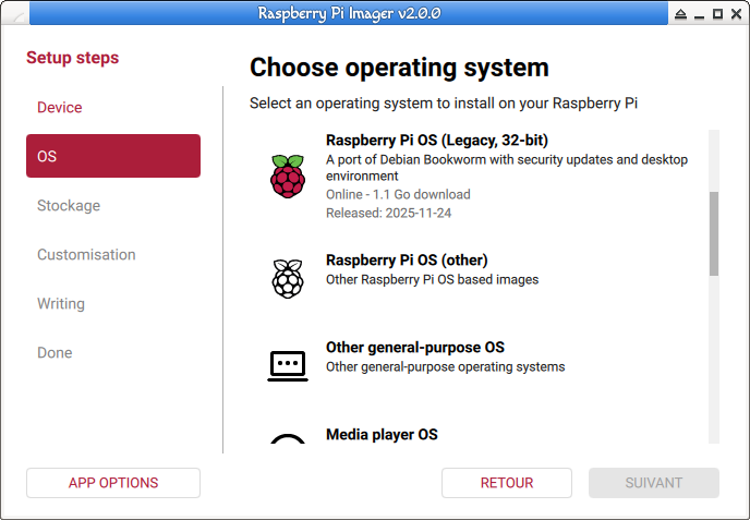 Raspberry Pi Imager, Choisissez Raspberry Pi OS (Other).